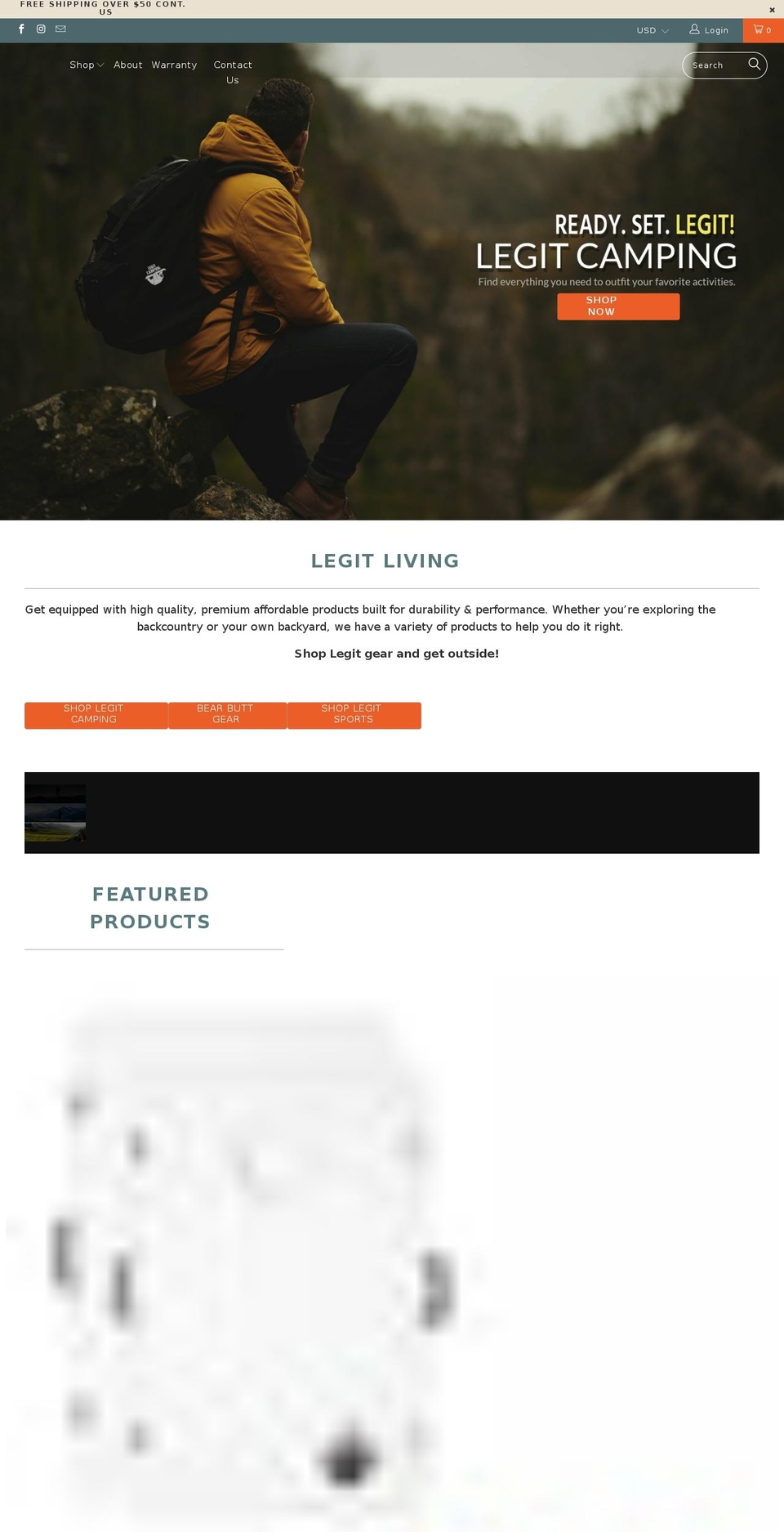 legitcamping.com shopify website screenshot