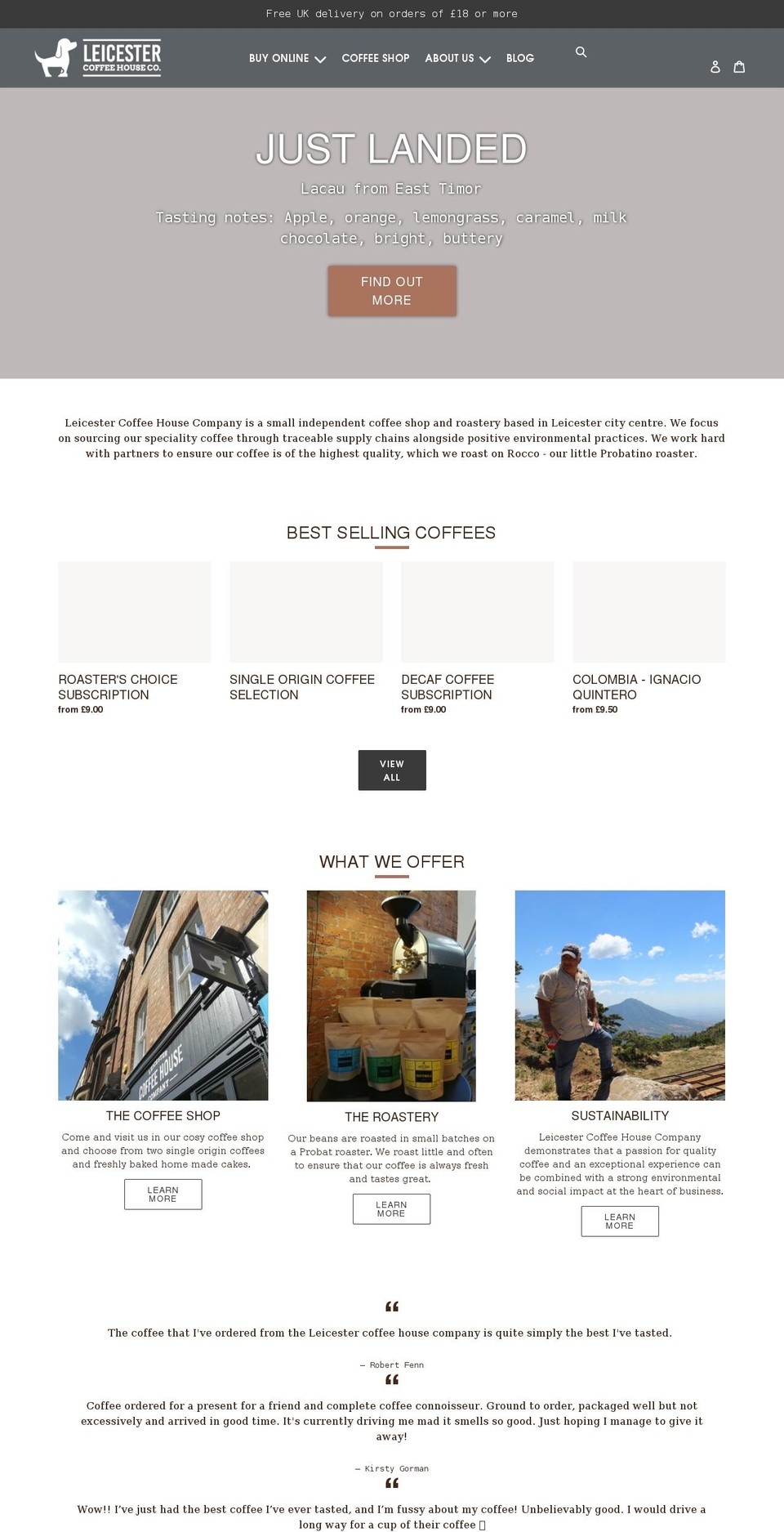 leicestercoffeehouse.co.uk shopify website screenshot