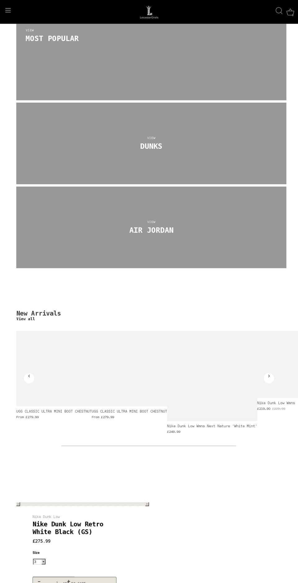 leicestergrails.com shopify website screenshot