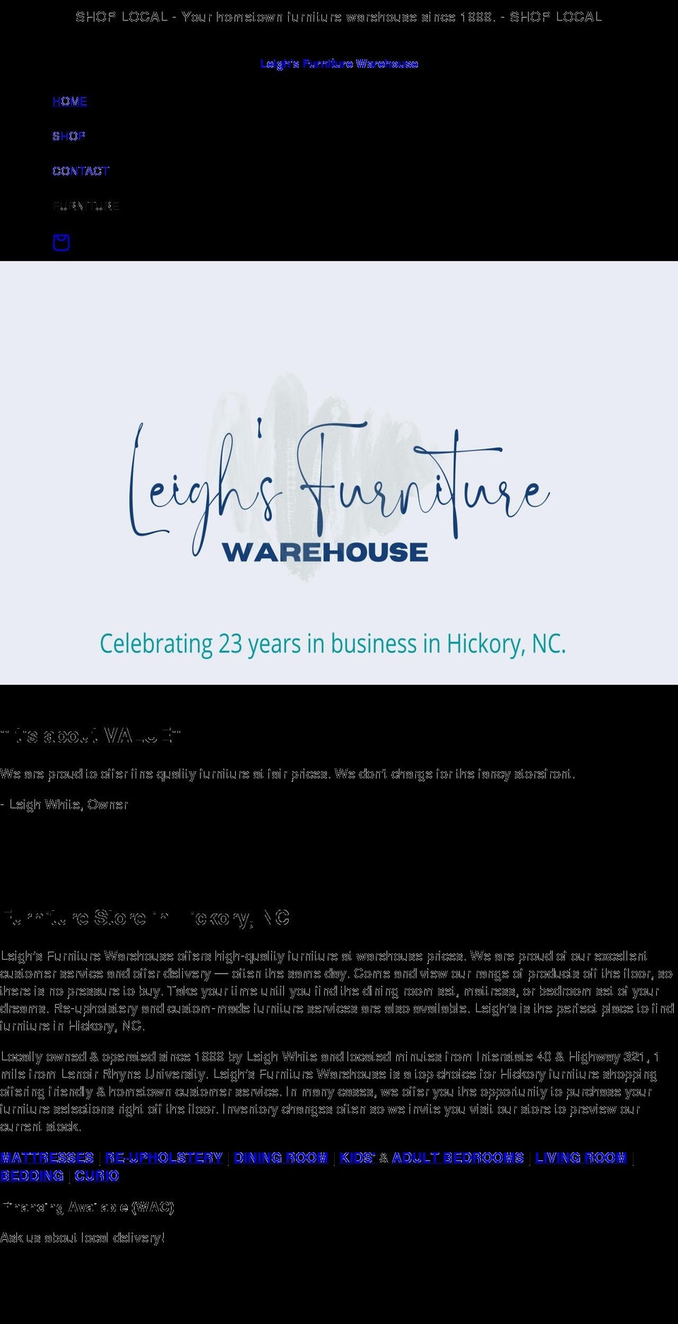 leighsfurniturewarehouse.com shopify website screenshot