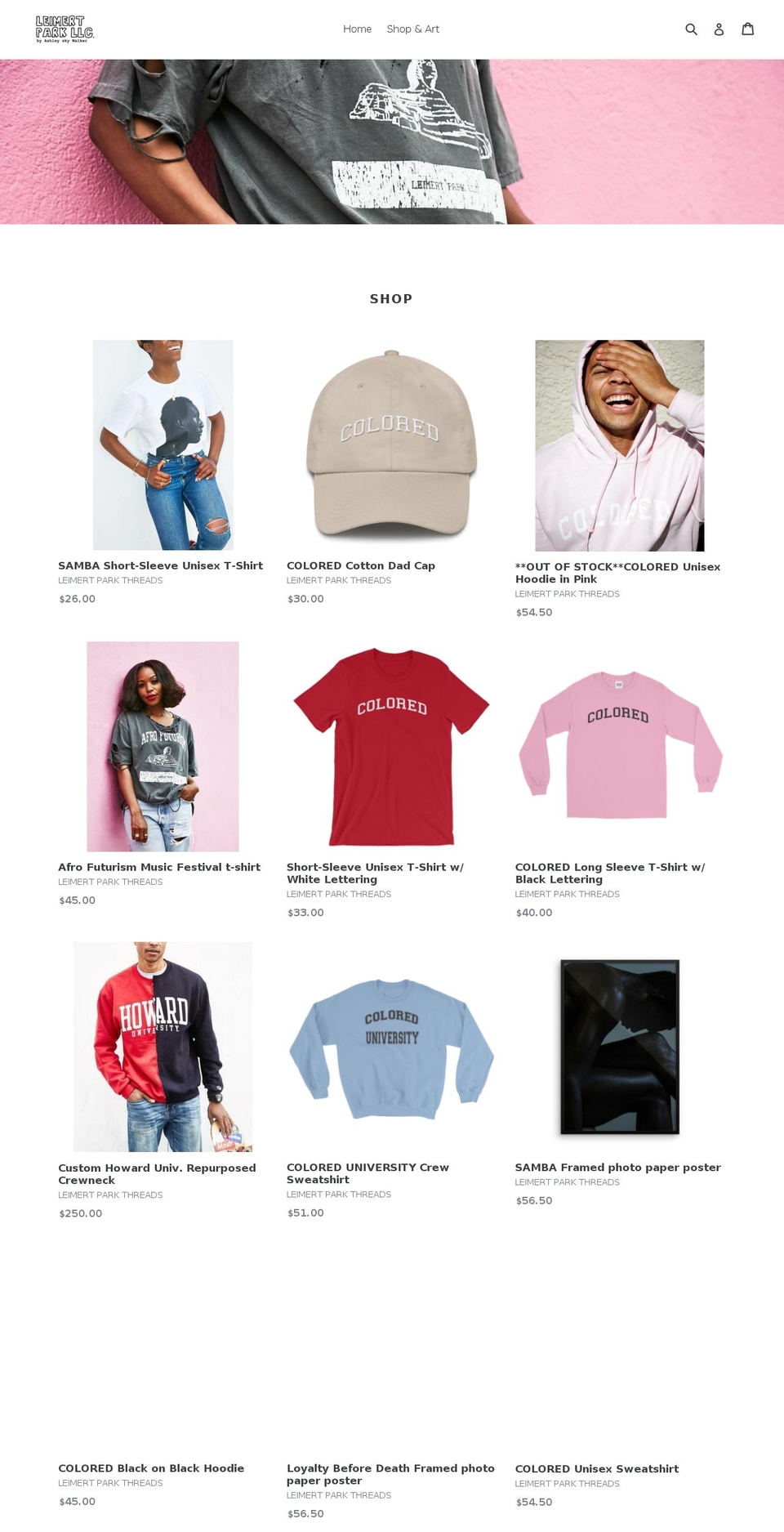 leimertparkthreads.com shopify website screenshot