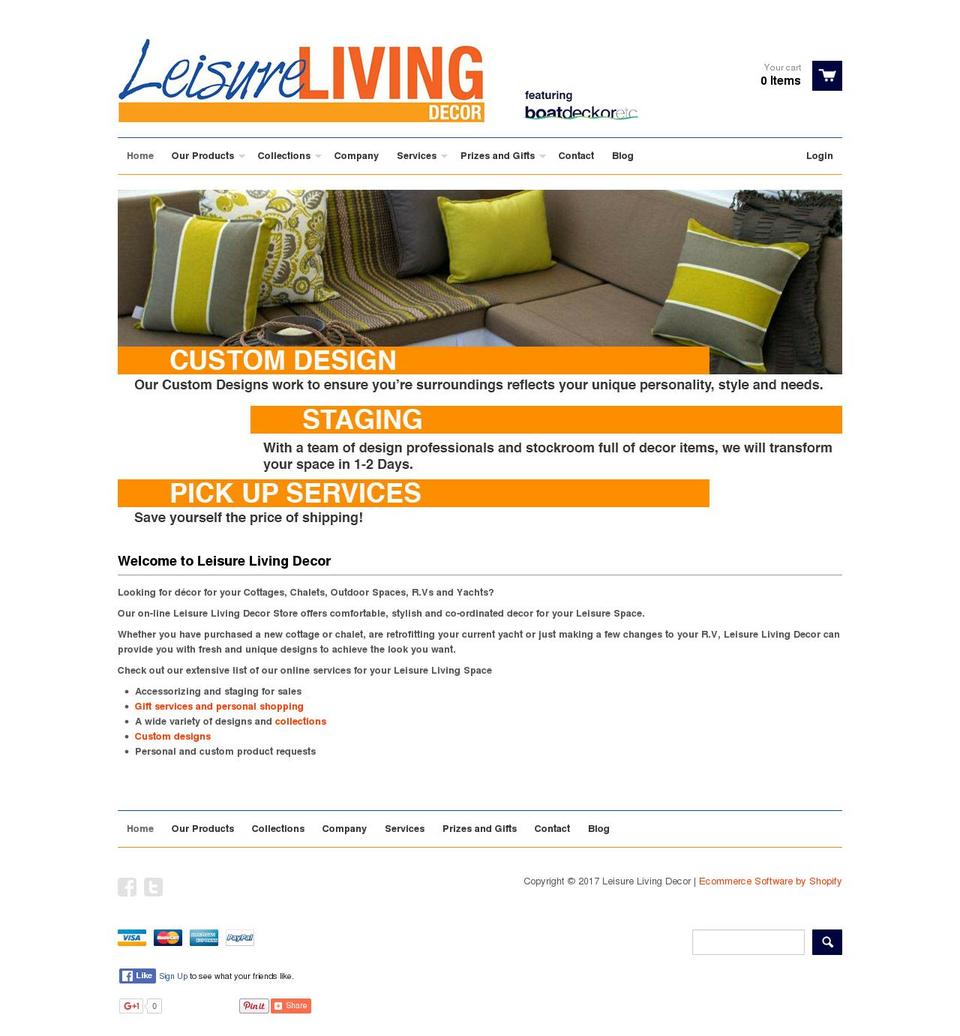 leisurelivingdecor.com shopify website screenshot