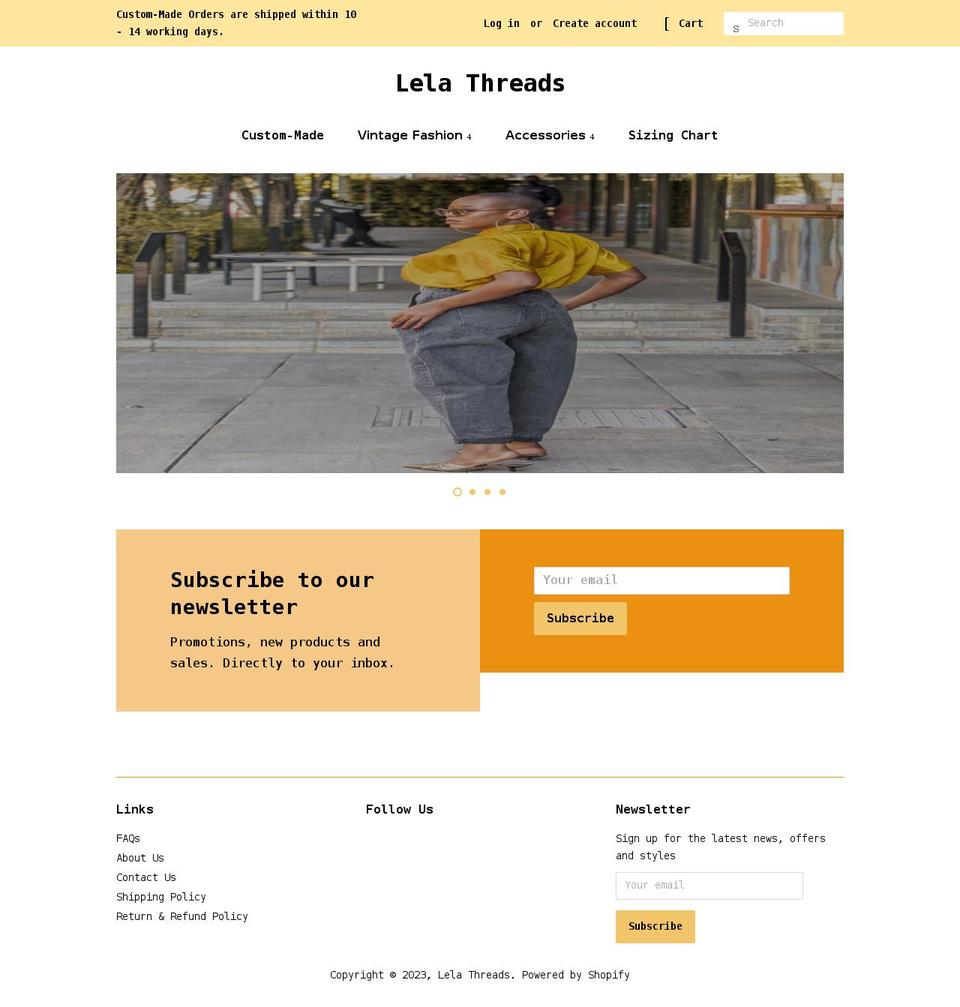 lelathreads.co.za shopify website screenshot