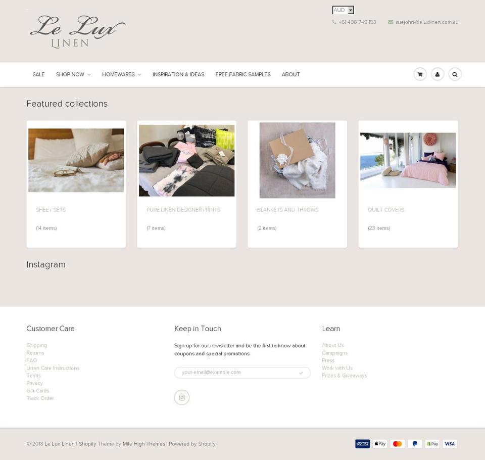 leluxlinen.com.au shopify website screenshot