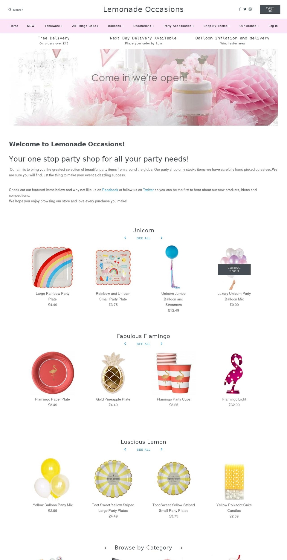 lemonadeoccasions.com — Shopify storefront screenshot