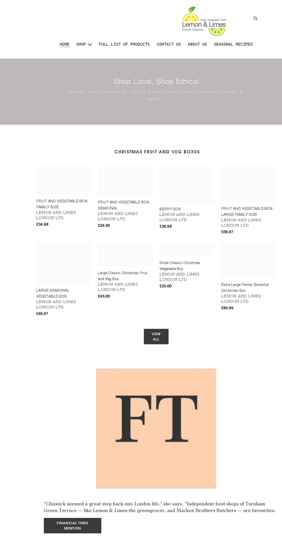 lemonandlimes.co.uk shopify website screenshot