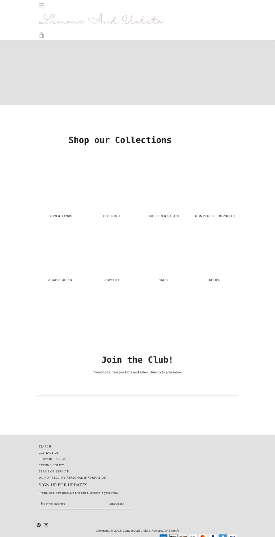 lemonsandviolets.com shopify website screenshot