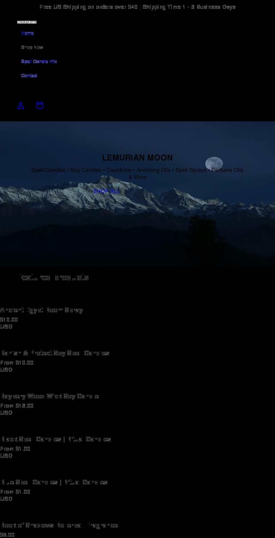 lemurianmoon.com shopify website screenshot