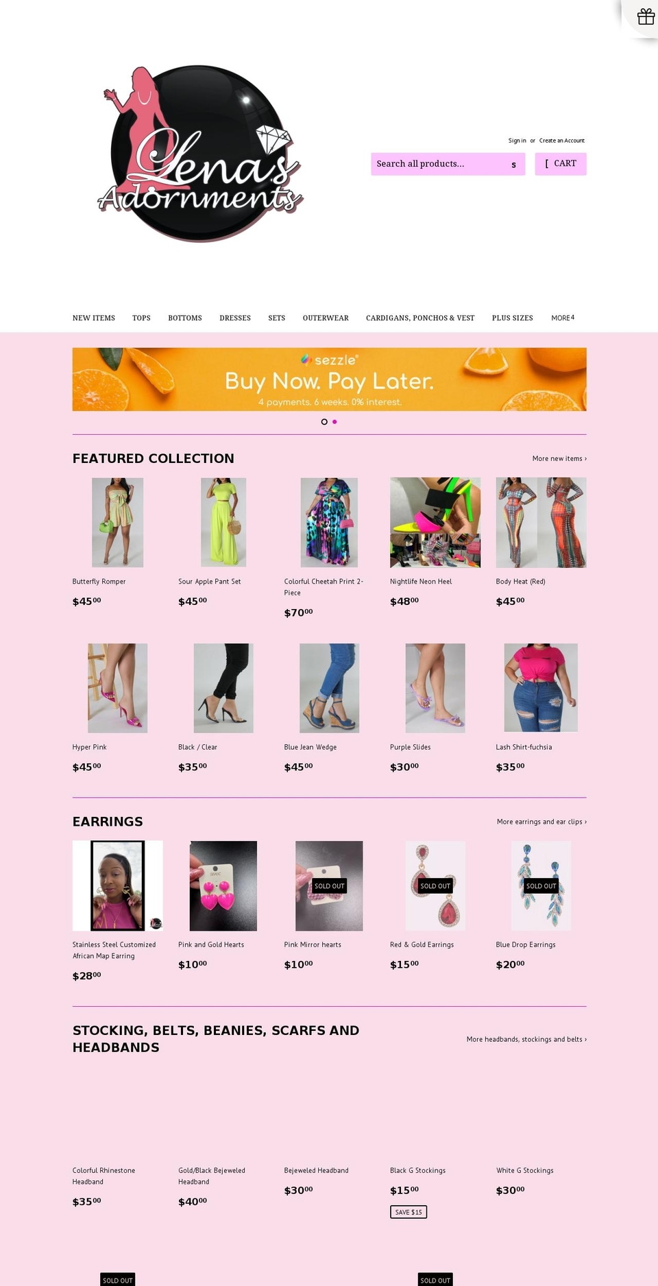 lenasadornments.com shopify website screenshot