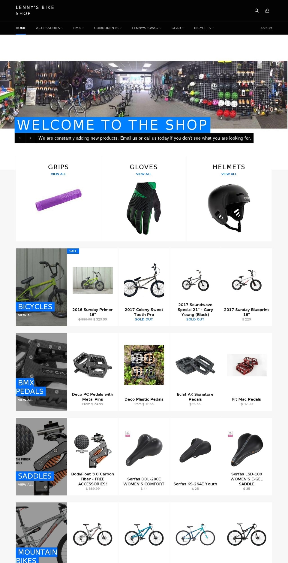 lennysbikeshop.com shopify website screenshot