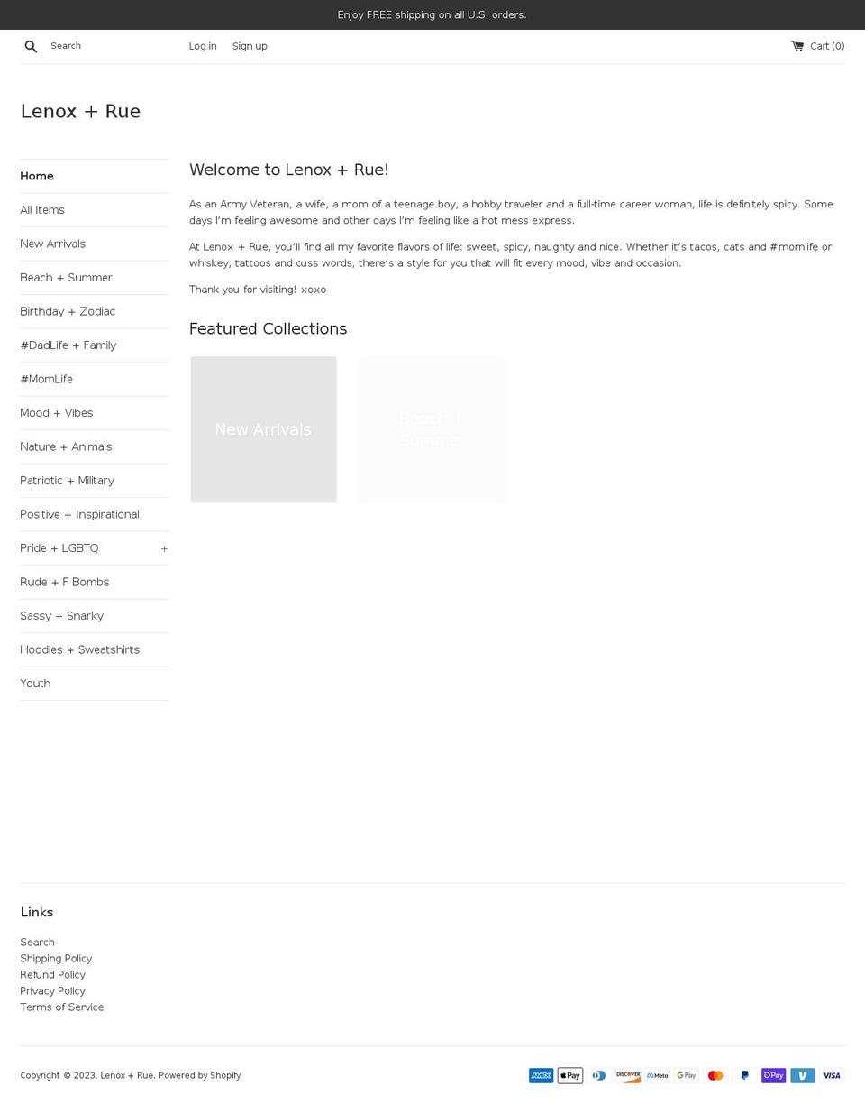 lenoxandrue.com shopify website screenshot