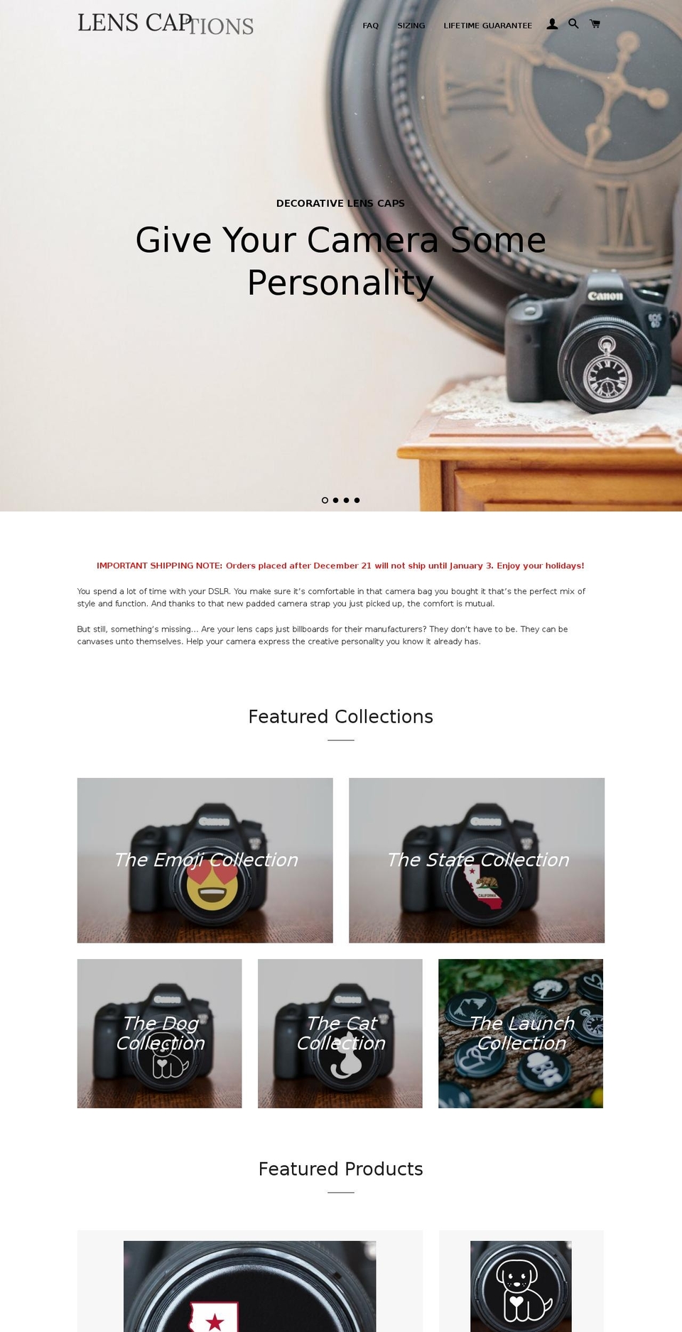 lenscaptions.com shopify website screenshot