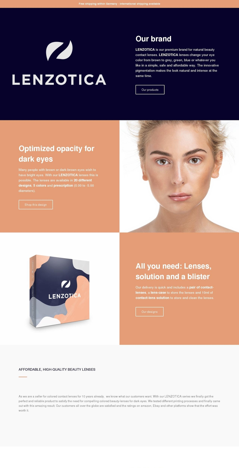 lenzotica.com shopify website screenshot