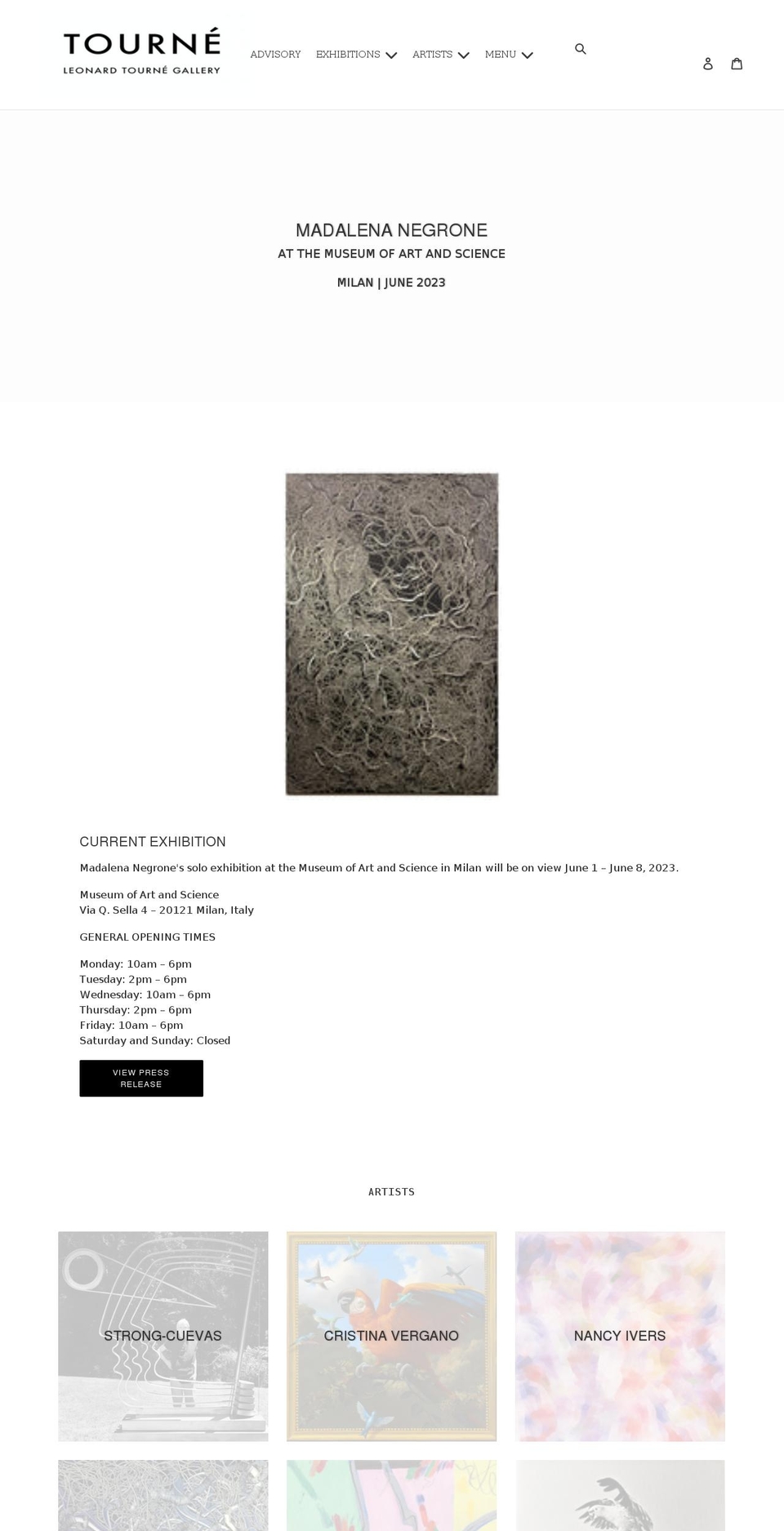 leonardtournegallery.com shopify website screenshot