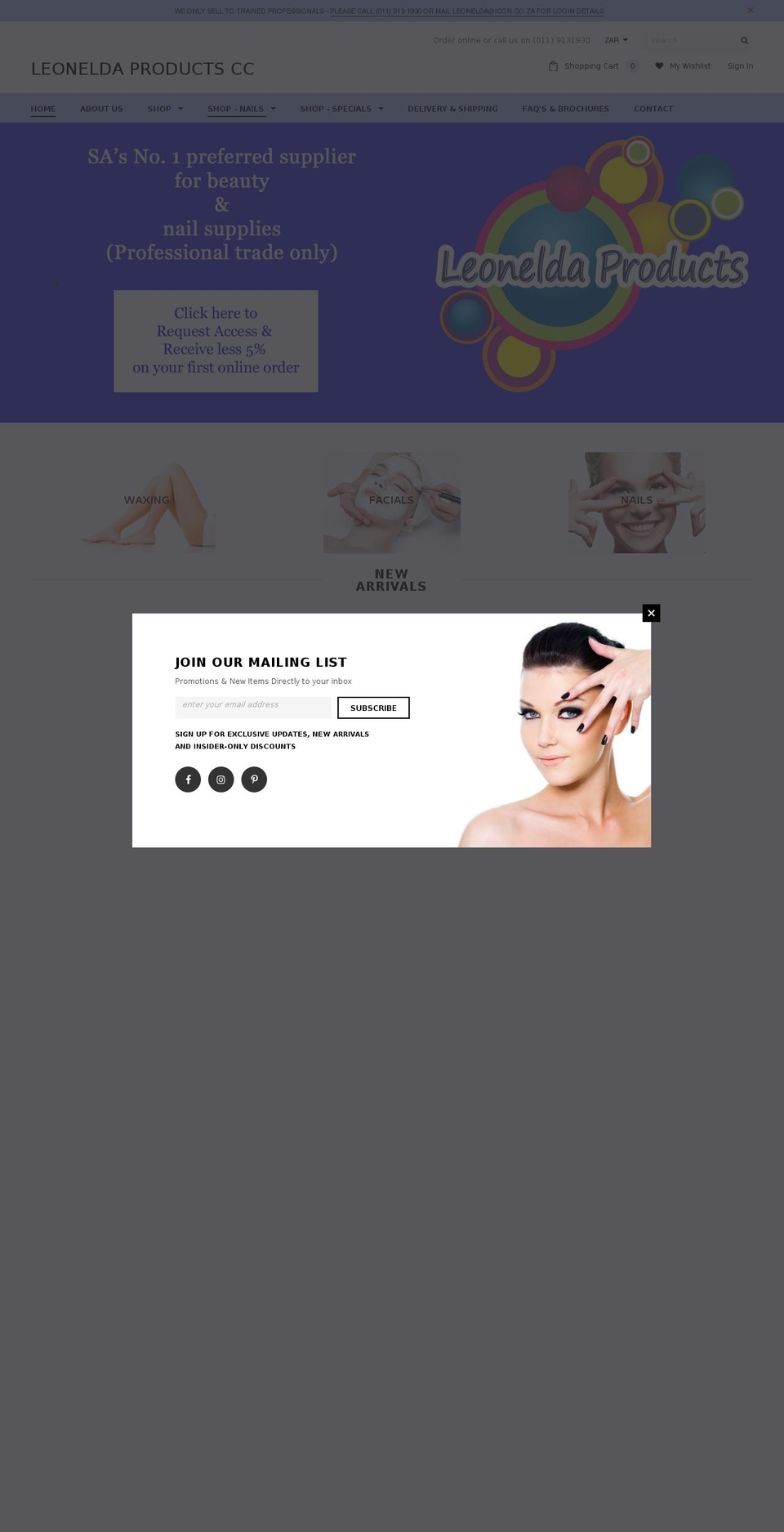 leoneldaproducts.com shopify website screenshot