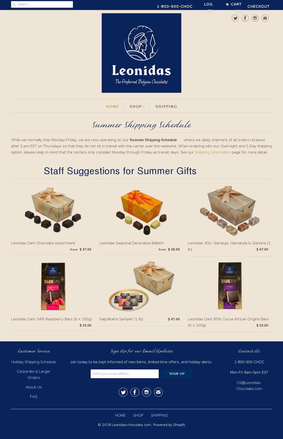 leonidasbelgiumchocolates.com — Shopify storefront screenshot