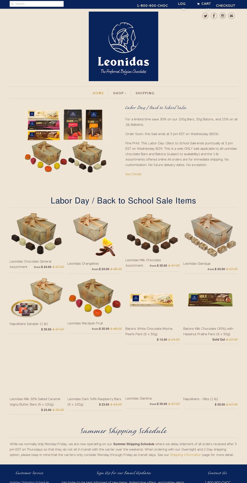 leonidaschocolate.com — Shopify storefront screenshot