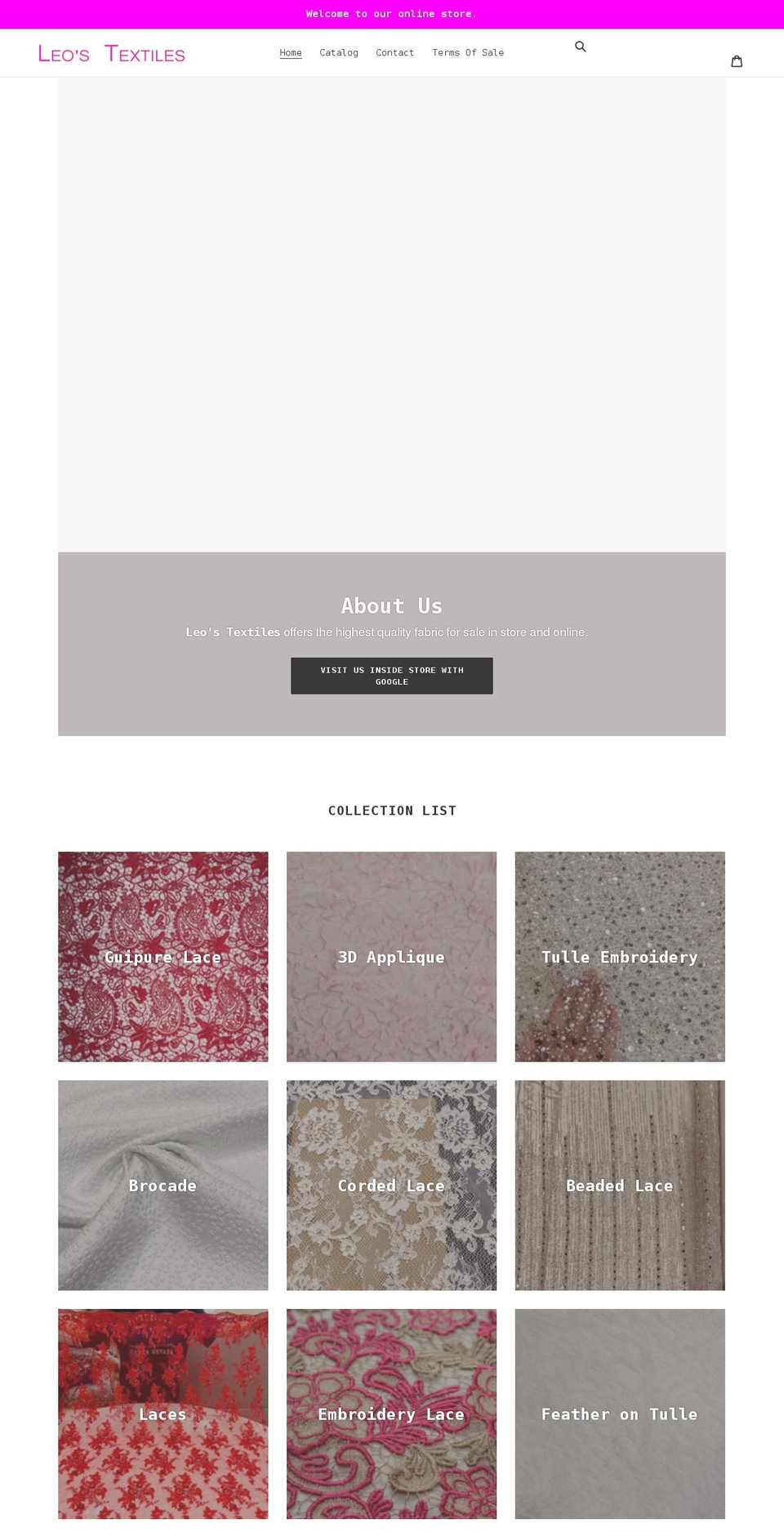 leostextiles.com shopify website screenshot