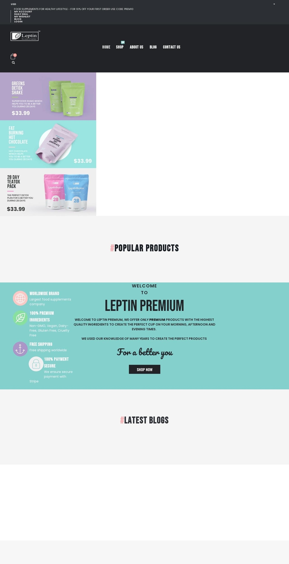 leptinpremium.com shopify website screenshot