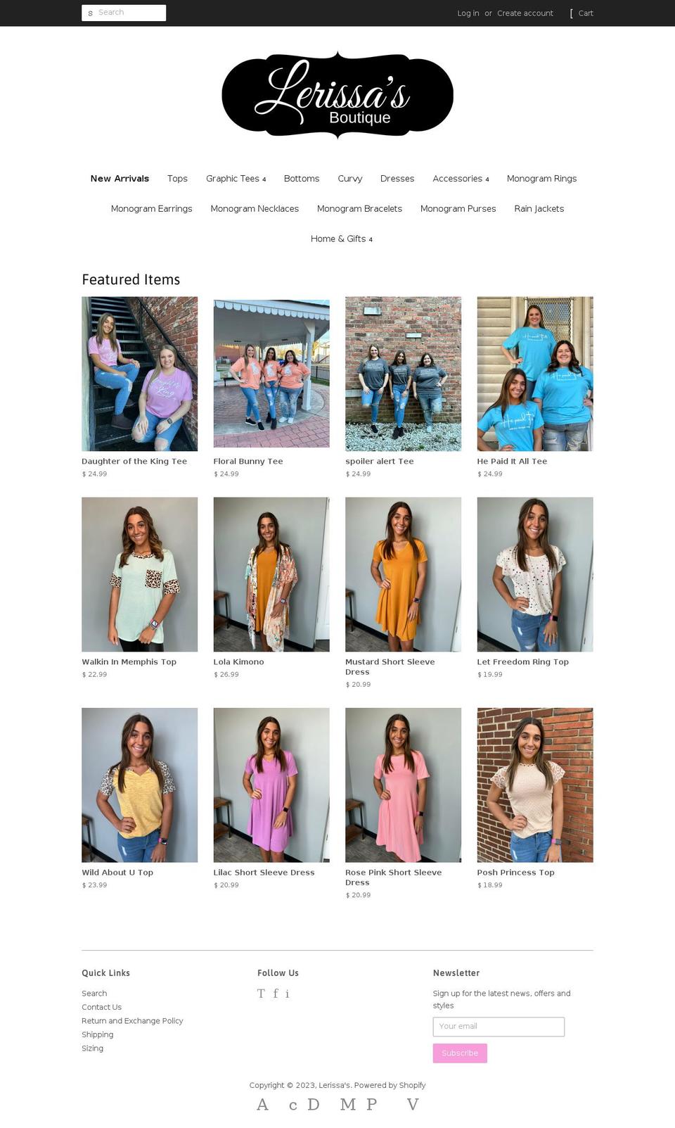 lerissas.com shopify website screenshot