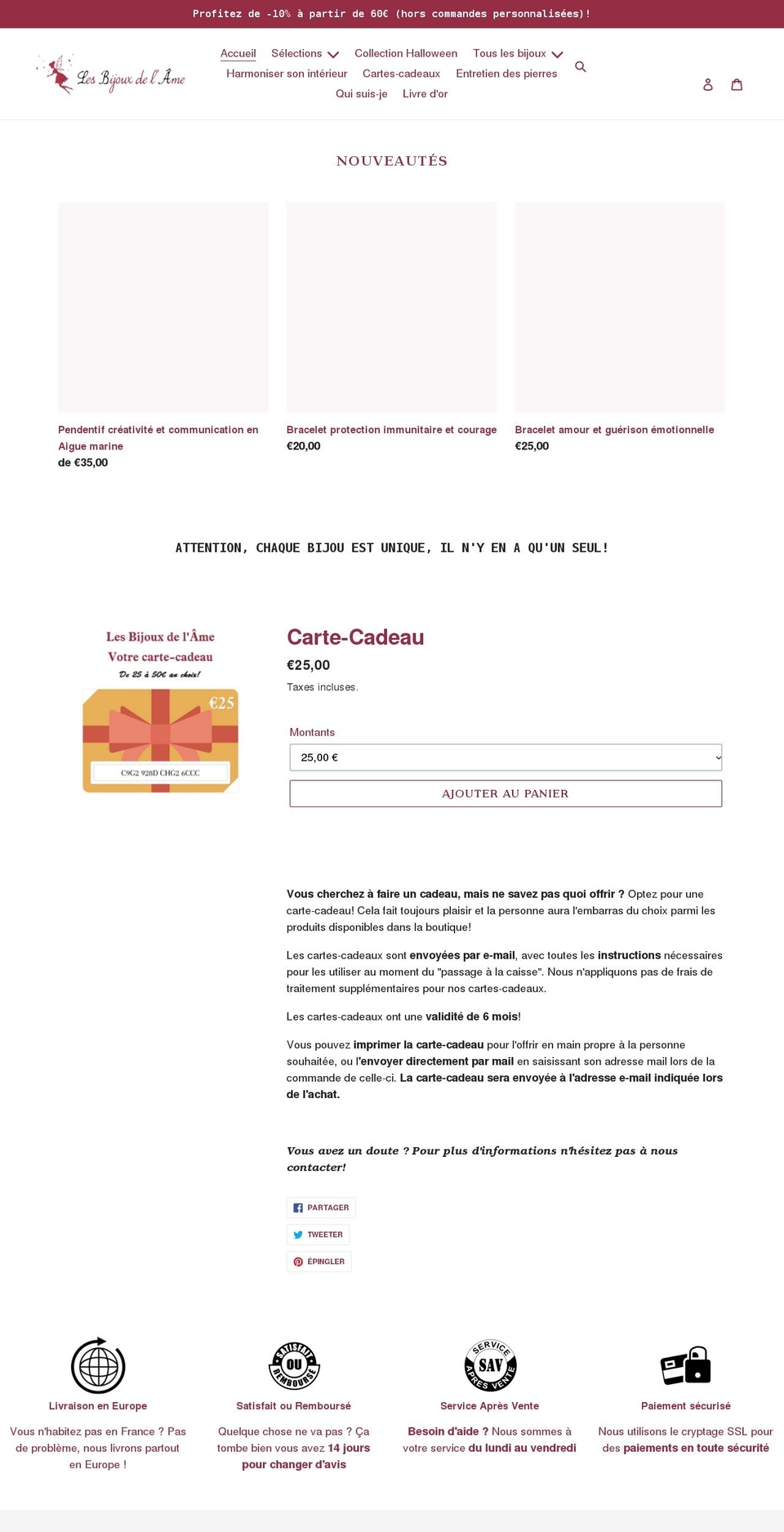 lesbijouxdelame.com shopify website screenshot
