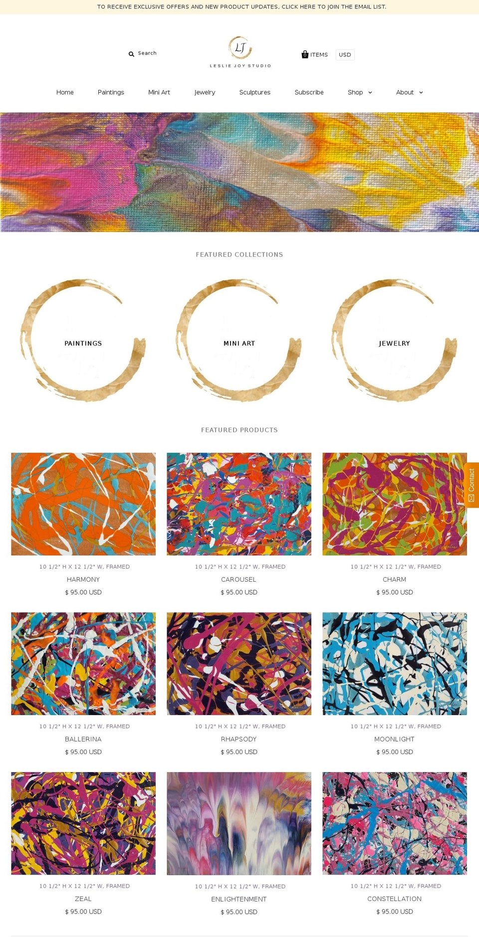 lesliejoyfineart.com shopify website screenshot