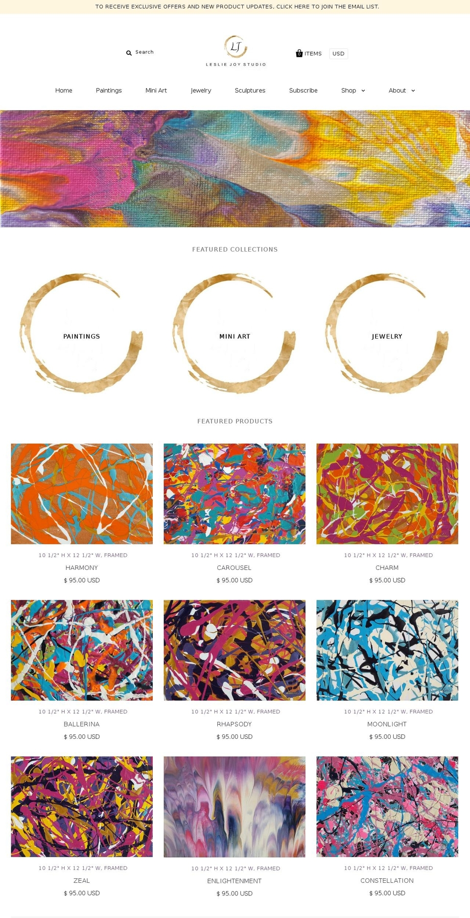 lesliejoystudio.com shopify website screenshot