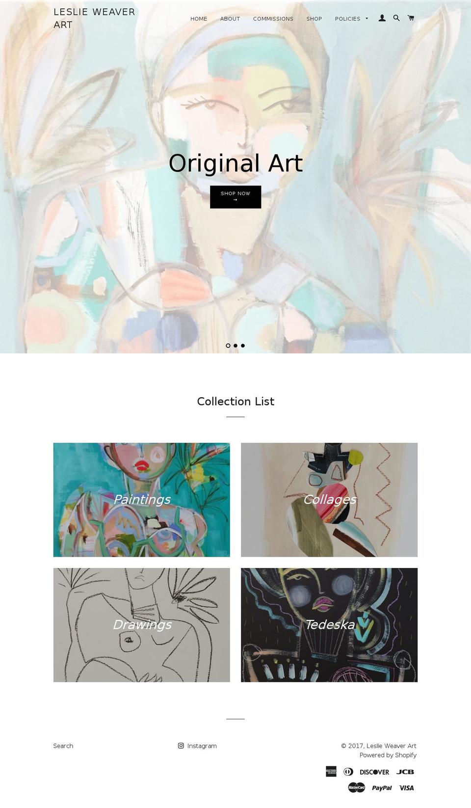 leslieweaverart.com shopify website screenshot