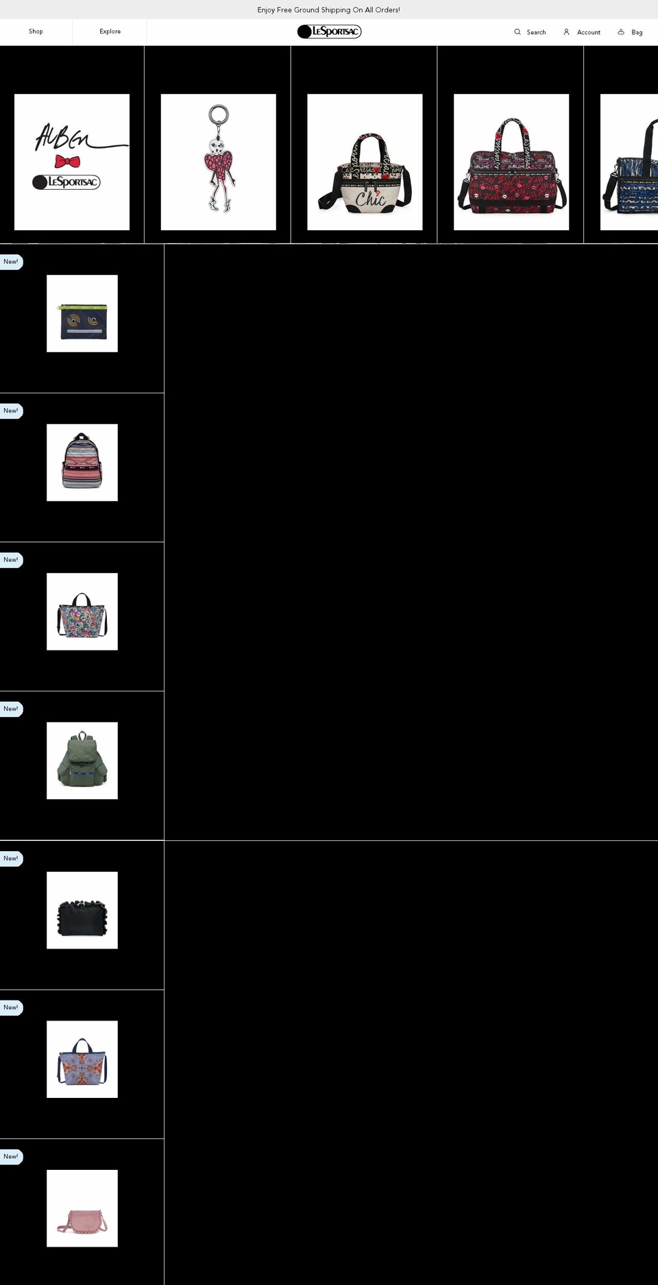 lesportsac.com shopify website screenshot