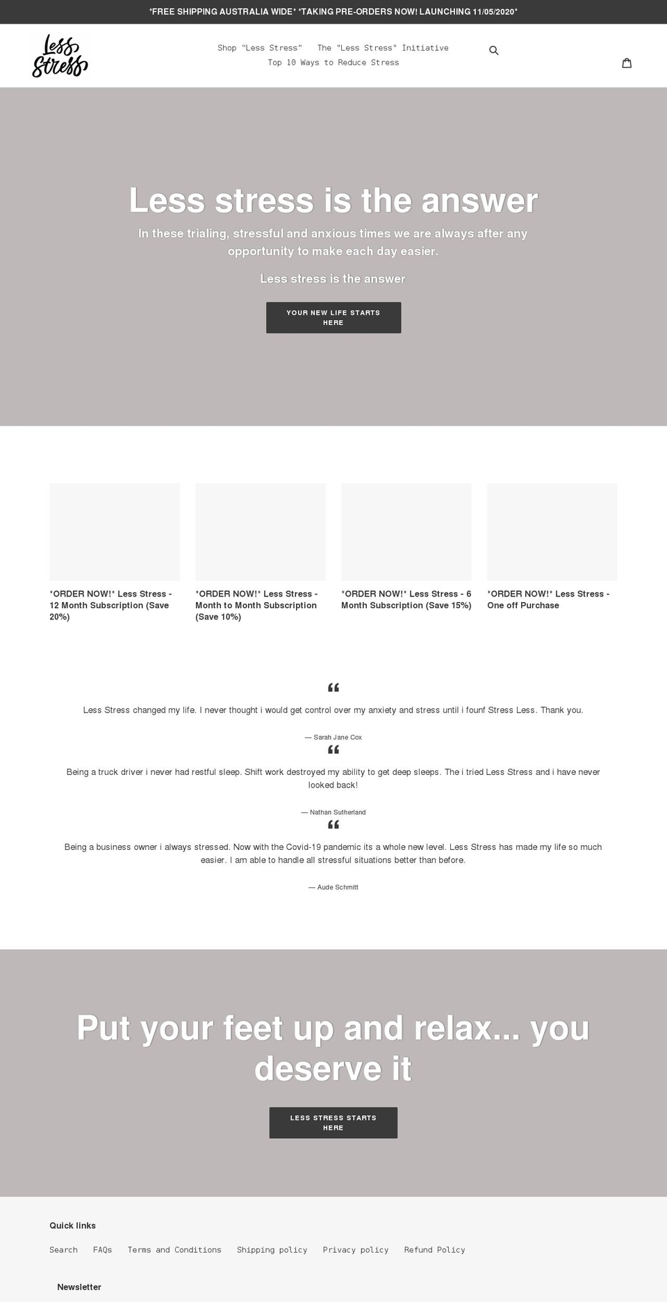 less-stress.com.au shopify website screenshot