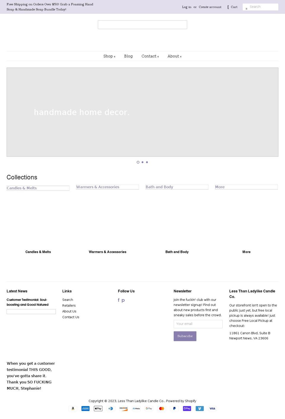 lessthanladylikecandleco.com shopify website screenshot