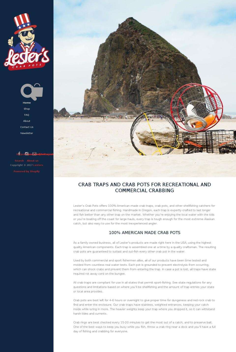 lesterscrabpots.com shopify website screenshot