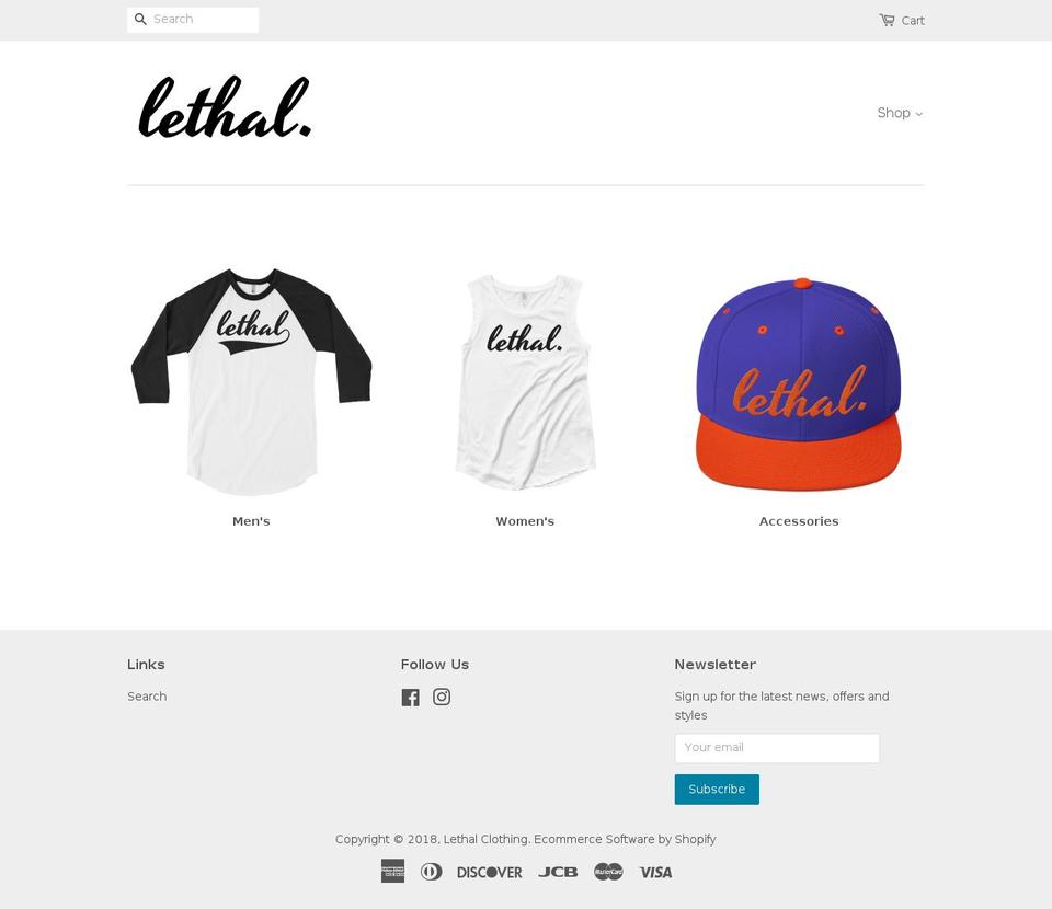 lethalclothing.com — Shopify storefront screenshot