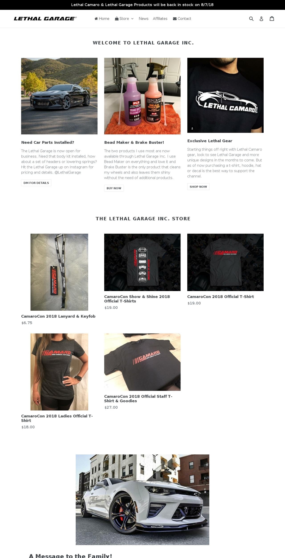 lethalgarage.com shopify website screenshot
