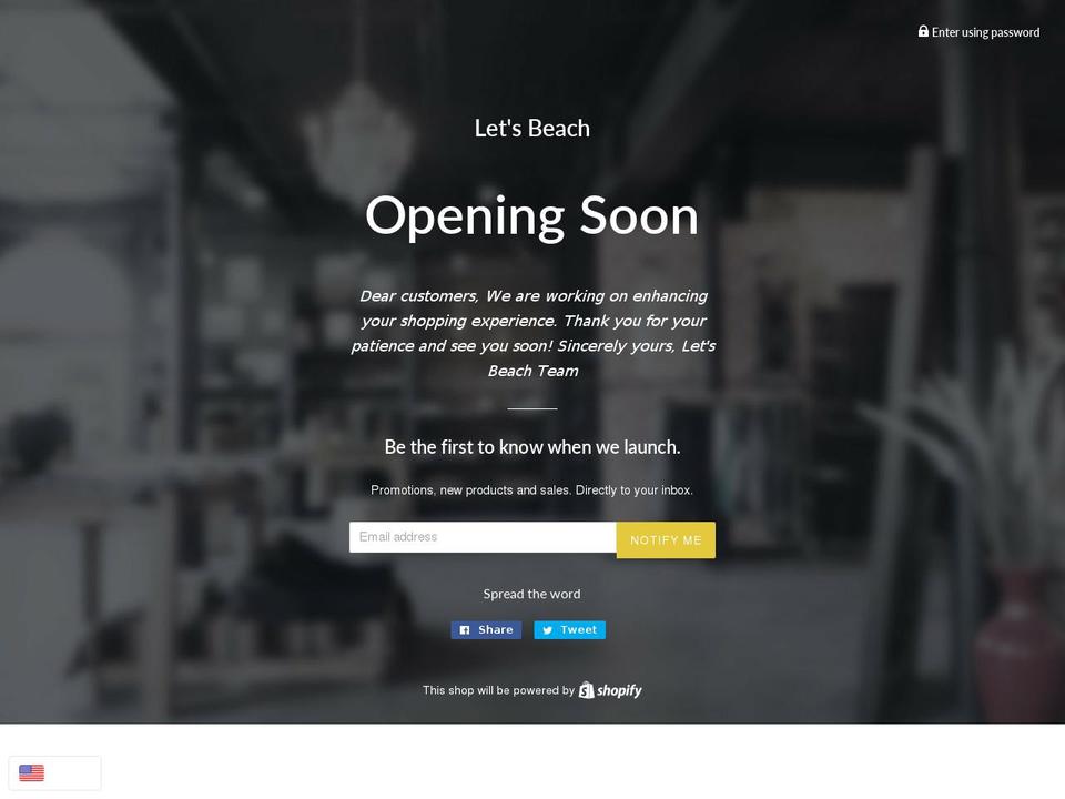 lets-beach.com shopify website screenshot