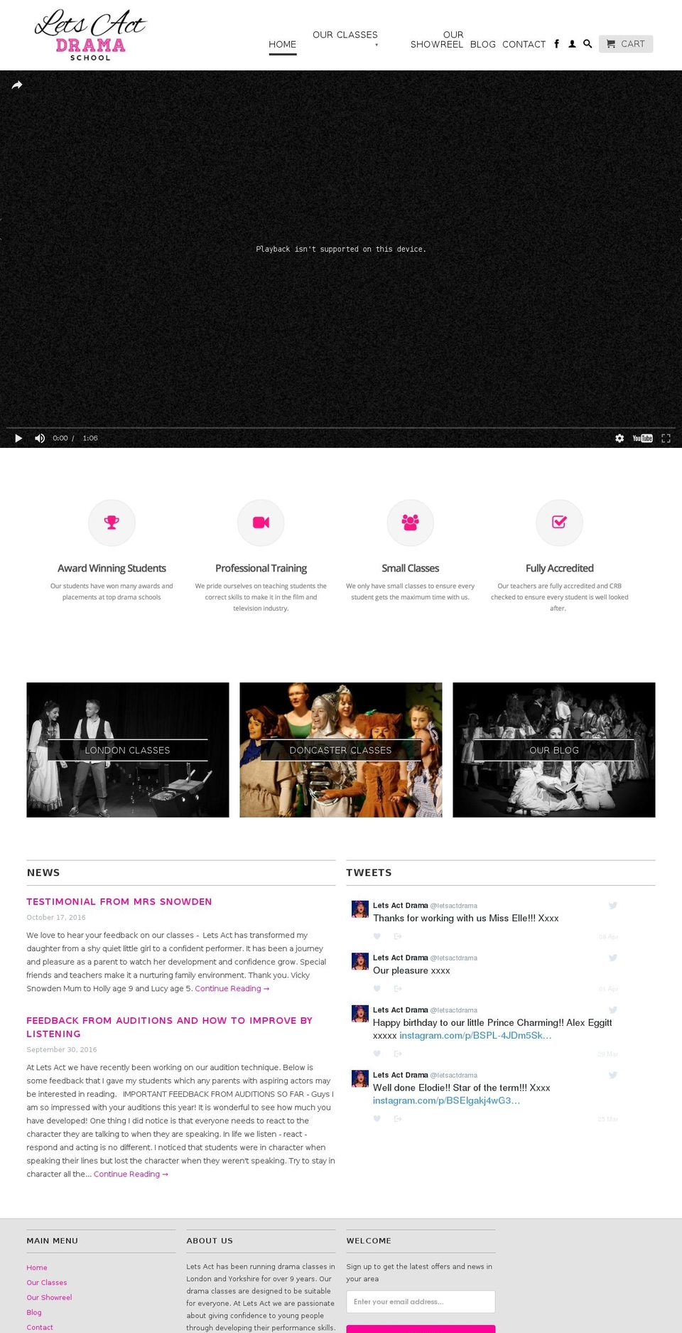 letsactdramaclasses.com shopify website screenshot