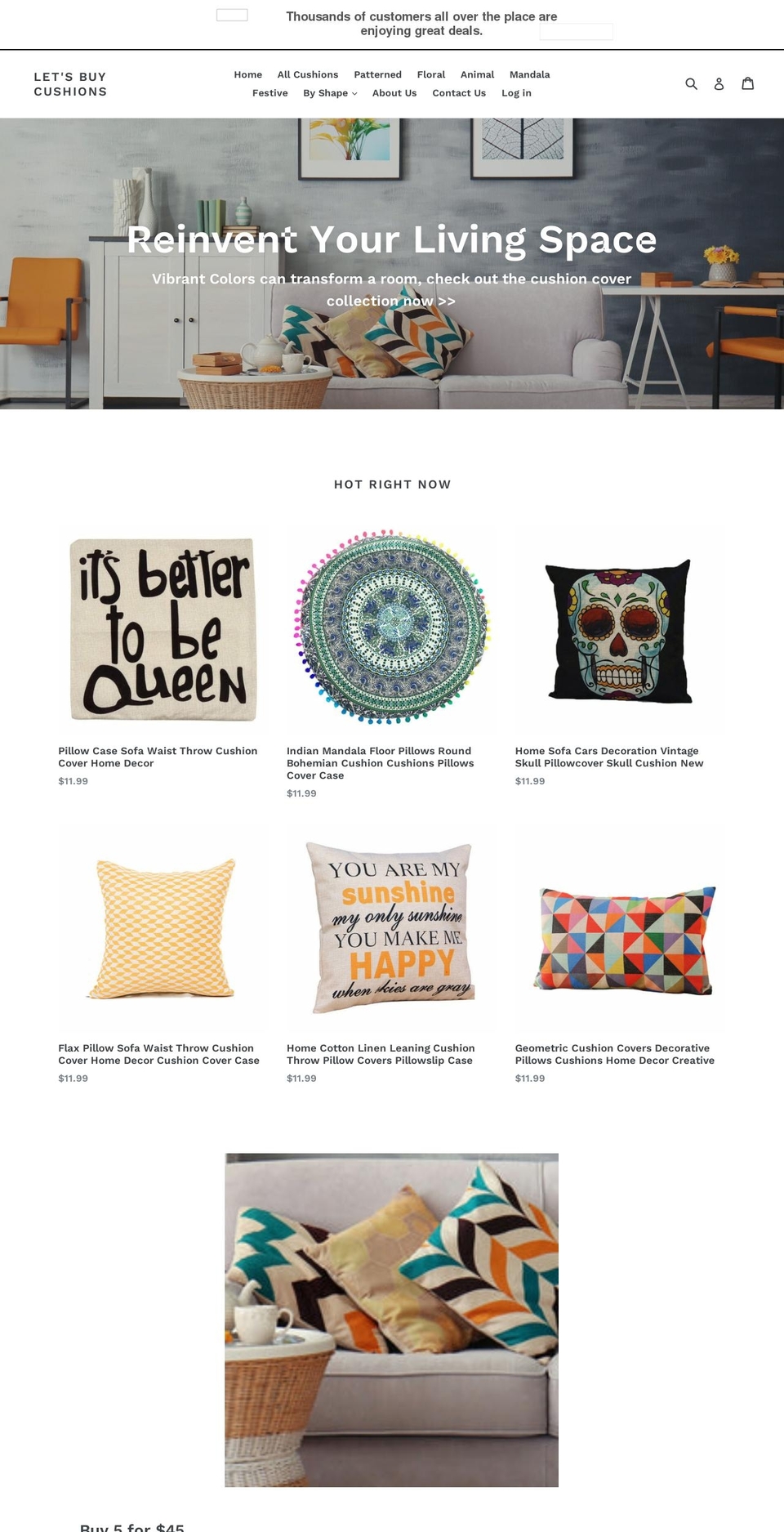 letsbuycushions.com — Shopify storefront screenshot