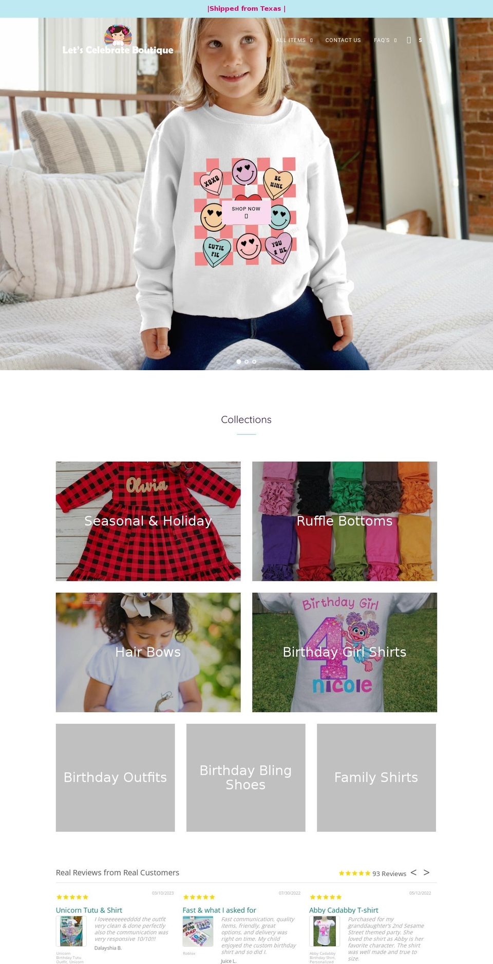 letscelebrateboutique.com — Shopify storefront screenshot