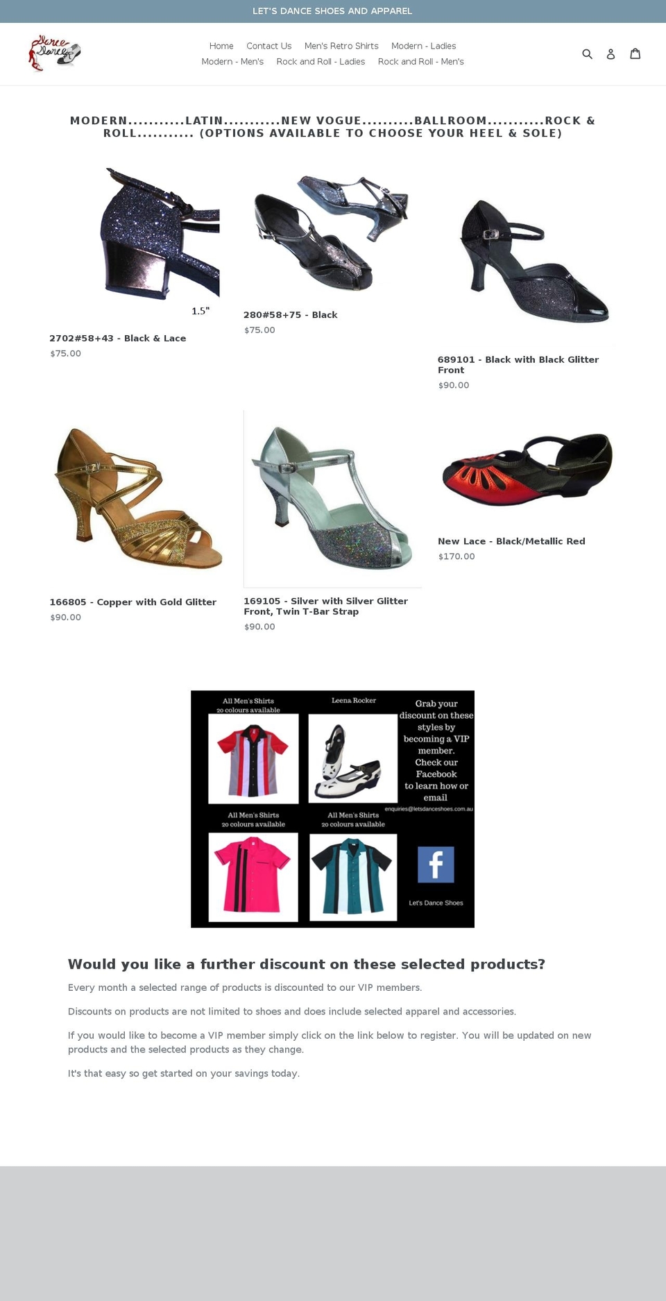 letsdanceshoes.com.au shopify website screenshot