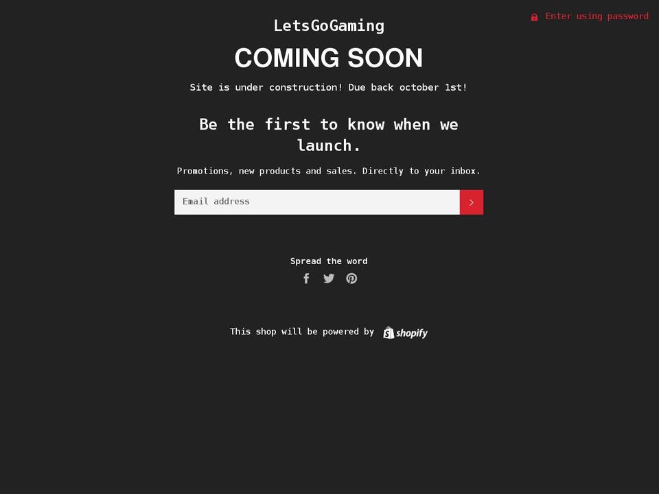 letsgogaming.co.uk shopify website screenshot