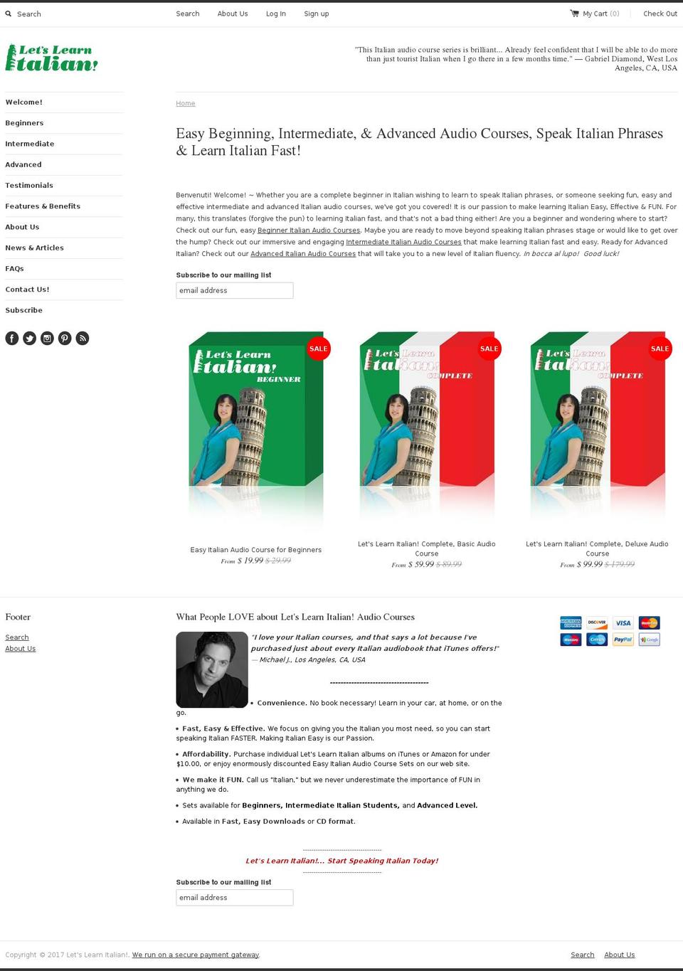 letslearnitalian.com shopify website screenshot