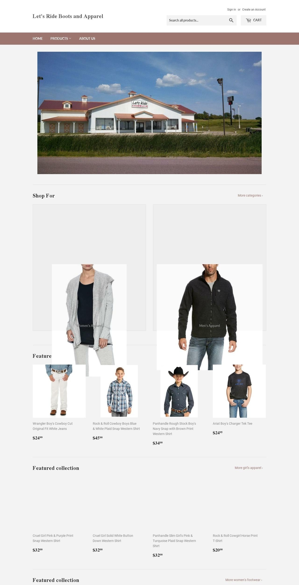 letsridebootsapparel.com shopify website screenshot