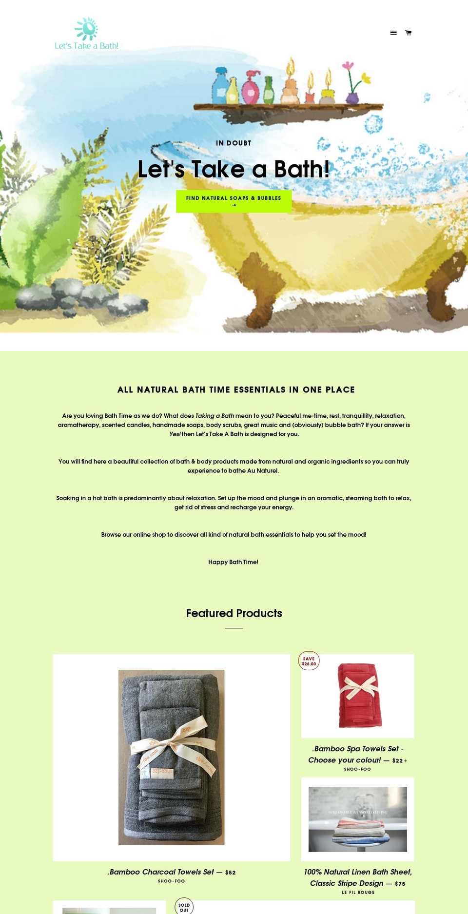 letstakeabath.com shopify website screenshot