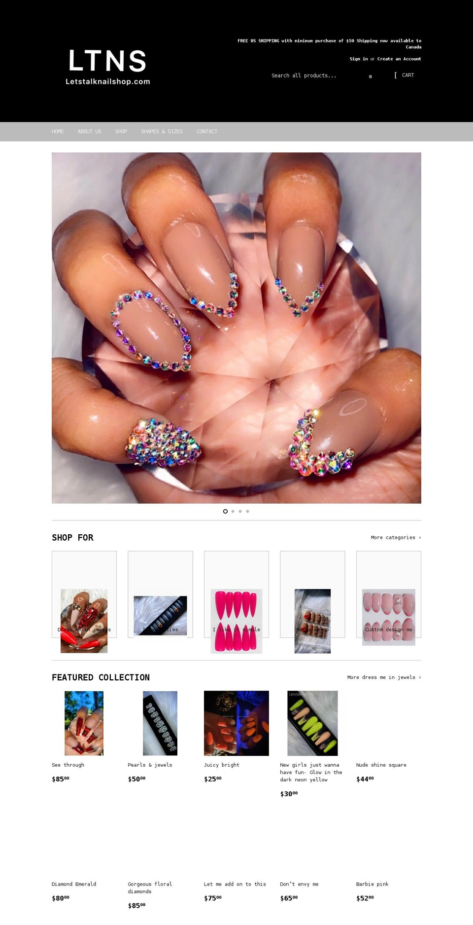 letstalknailshop.com shopify website screenshot