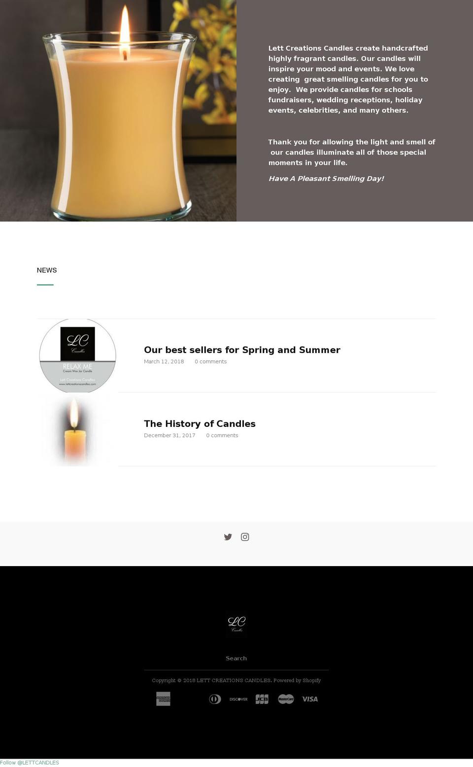 lettcreationscandles.com — Shopify storefront screenshot