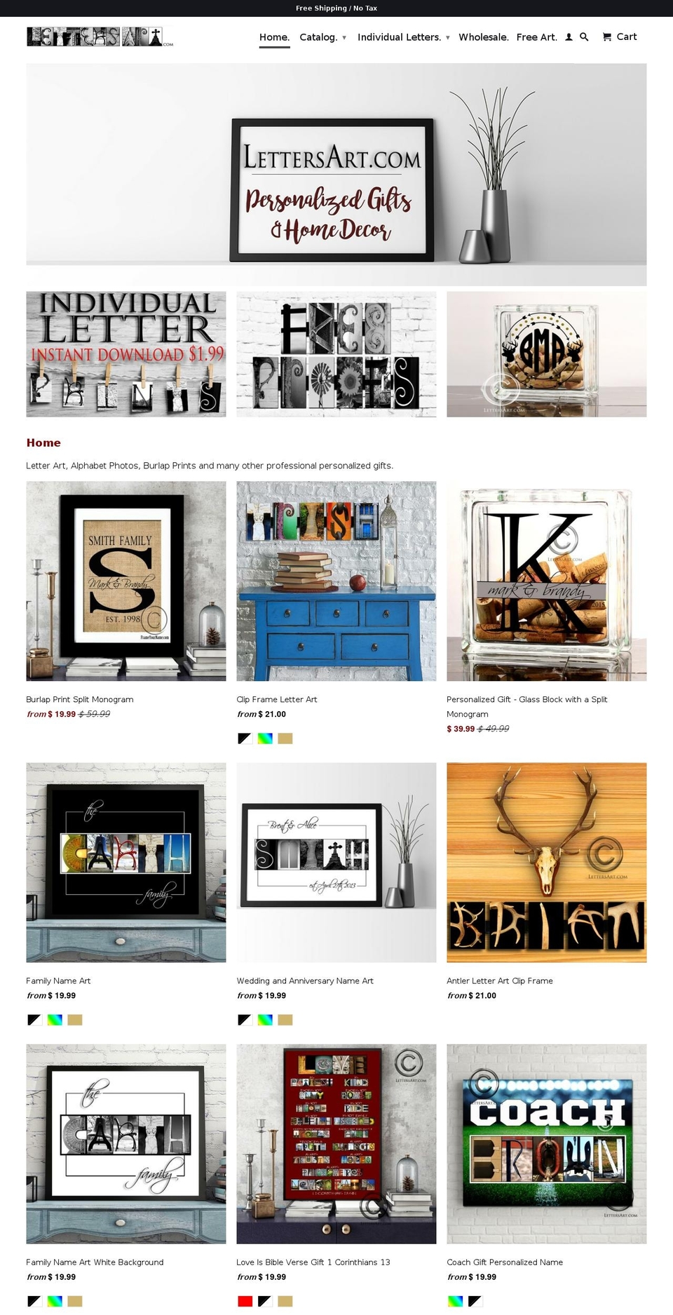 letterartnames.com shopify website screenshot