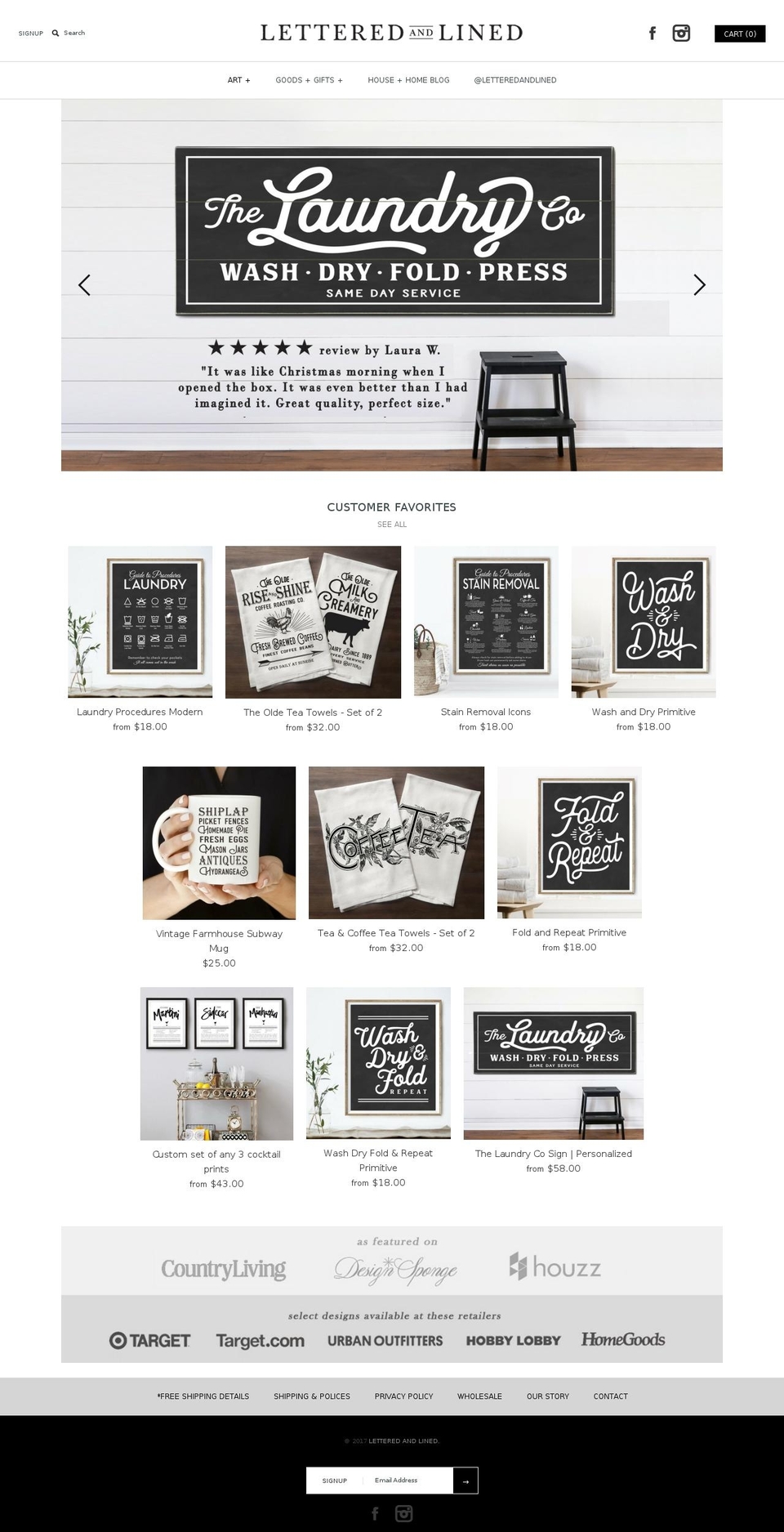 letteredandlined.com shopify website screenshot