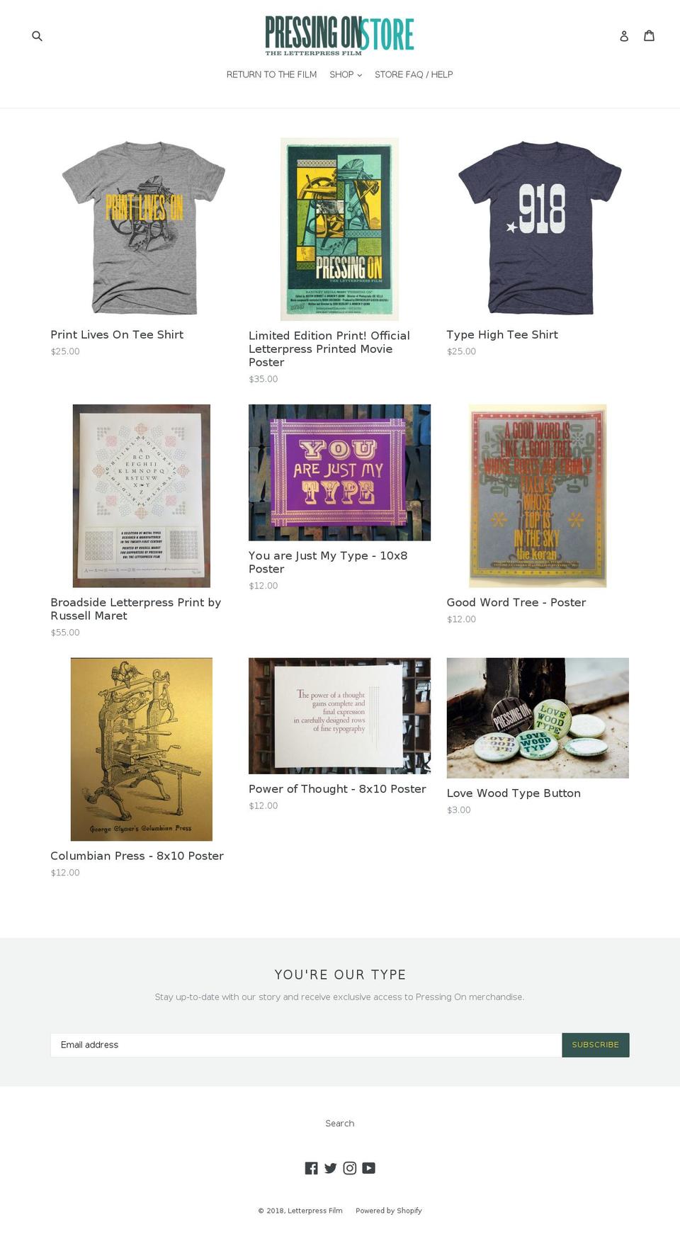 letterpressfilm.com shopify website screenshot