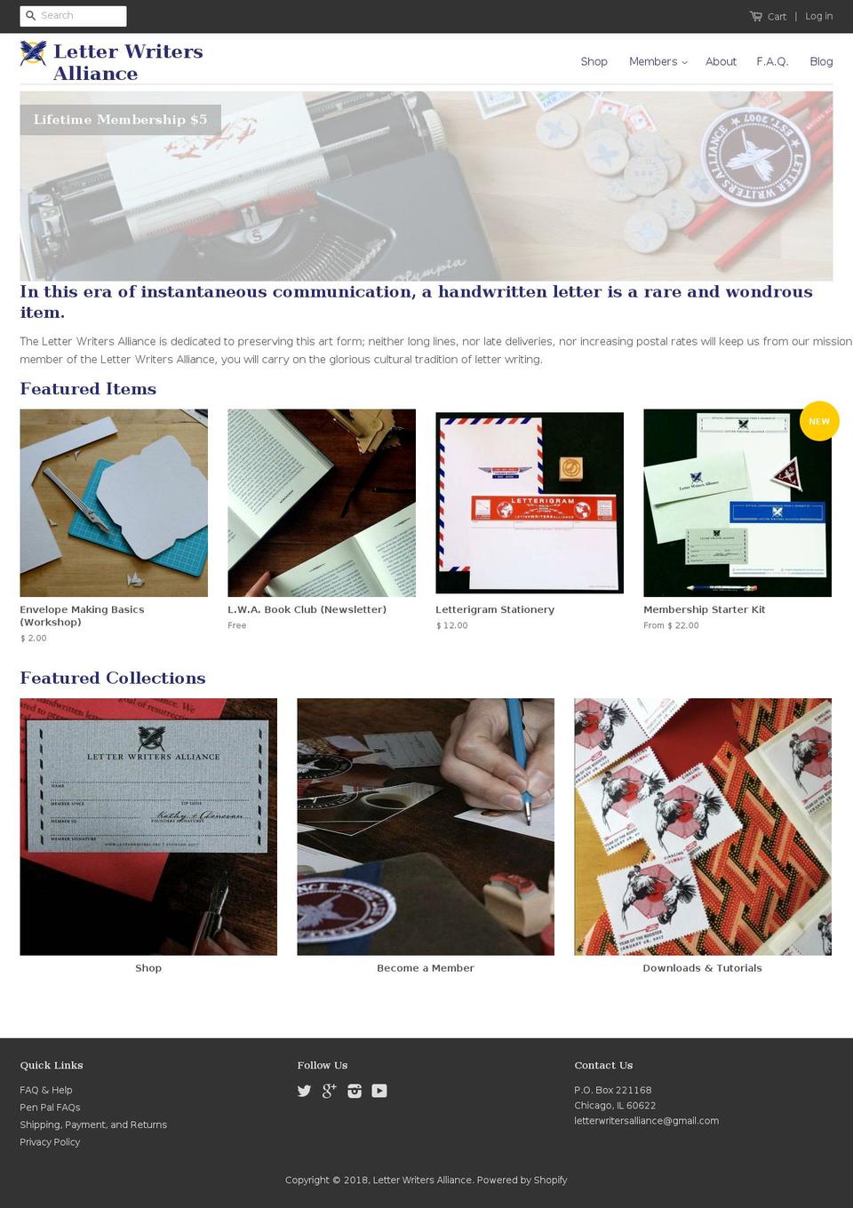 letterwritersalliance.com — Shopify storefront screenshot