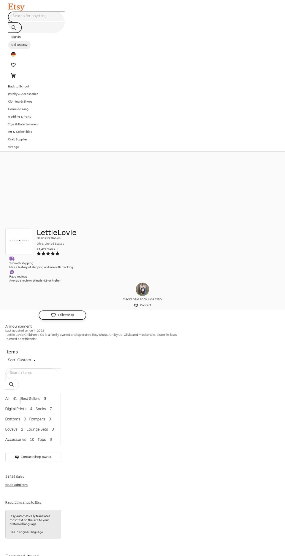 lettielovie.com — Shopify storefront screenshot